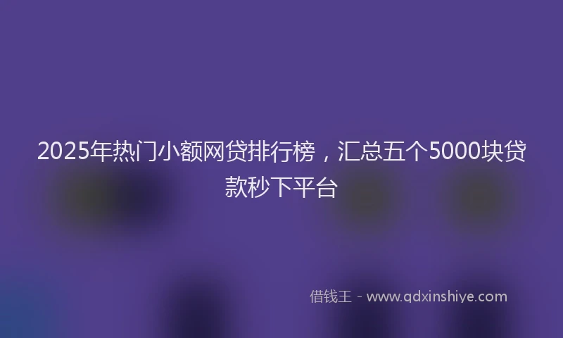 2025年热门小额网贷排行榜，汇总五个5000块贷款秒下平台