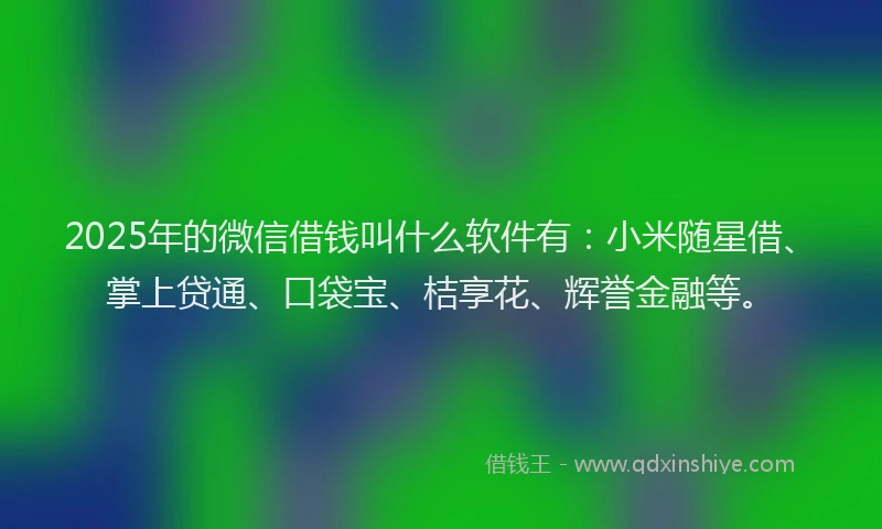 2025年的微信借钱叫什么软件有：小米随星借、掌上贷通、口袋宝、桔享花、辉誉金融等。