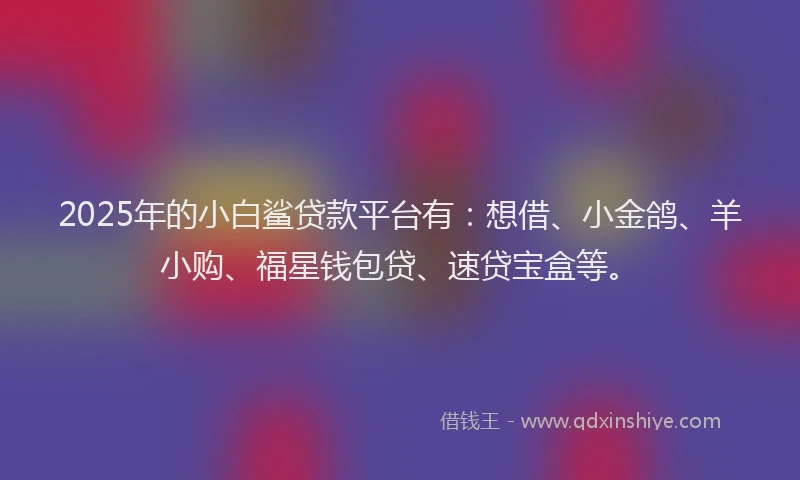 2025年的小白鲨贷款平台有：想借、小金鸽、羊小购、福星钱包贷、速贷宝盒等。