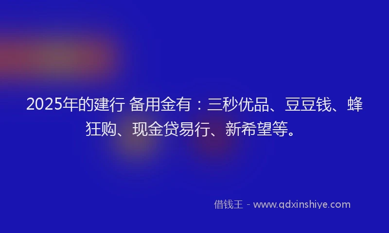 2025年的建行 备用金有：三秒优品、豆豆钱、蜂狂购、现金贷易行、新希望等。