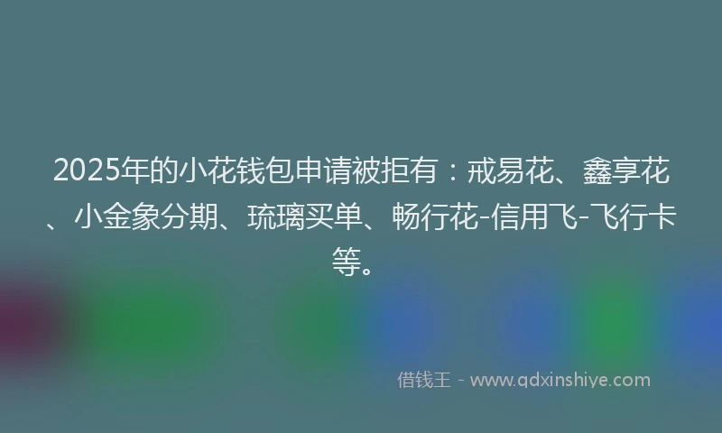 2025年的小花钱包申请被拒有：戒易花、鑫享花、小金象分期、琉璃买单、畅行花-信用飞-飞行卡等。