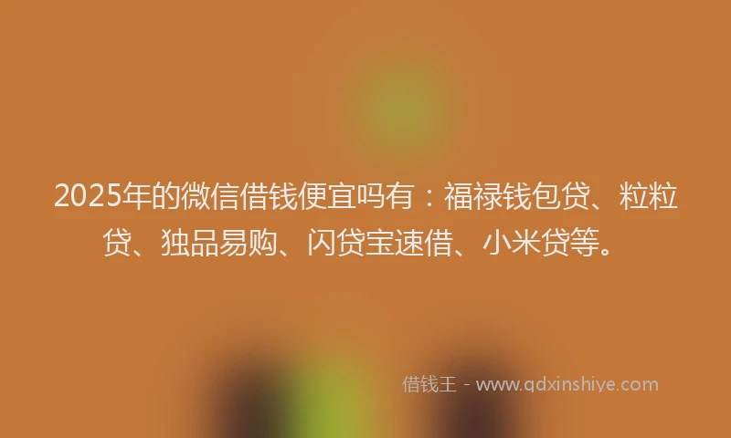 2025年的微信借钱便宜吗有：福禄钱包贷、粒粒贷、独品易购、闪贷宝速借、小米贷等。