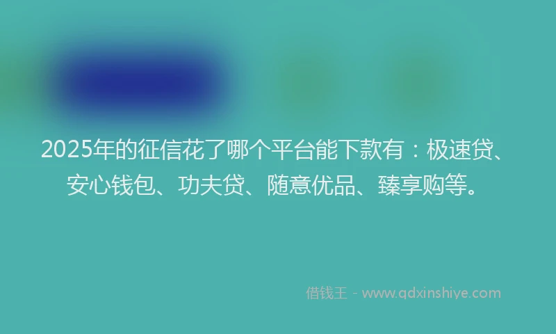 2025年的征信花了哪个平台能下款有：极速贷、安心钱包、功夫贷、随意优品、臻享购等。
