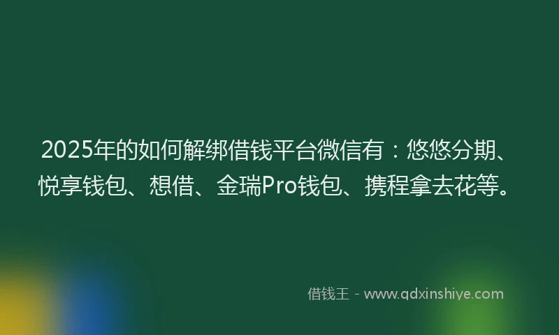 2025年的如何解绑借钱平台微信有：悠悠分期、悦享钱包、想借、金瑞Pro钱包、携程拿去花等。