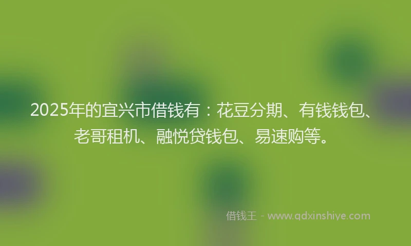 2025年的宜兴市借钱有：花豆分期、有钱钱包、老哥租机、融悦贷钱包、易速购等。