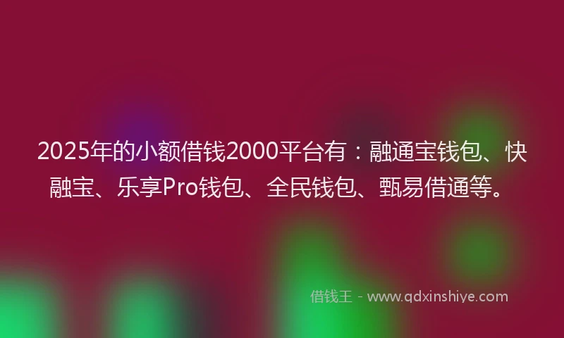 2025年的小额借钱2000平台有：融通宝钱包、快融宝、乐享Pro钱包、全民钱包、甄易借通等。