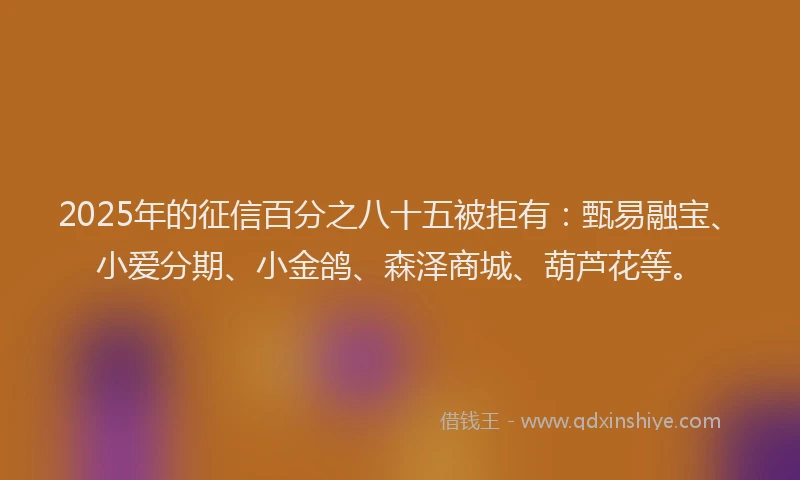 2025年的征信百分之八十五被拒有：甄易融宝、小爱分期、小金鸽、森泽商城、葫芦花等。