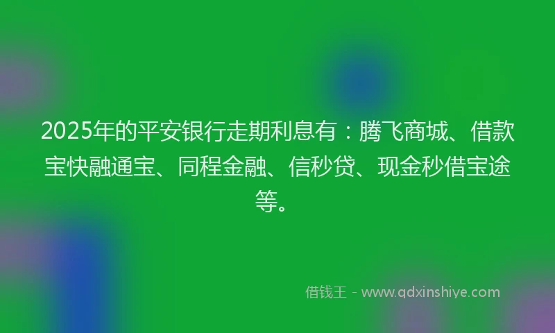 2025年的平安银行走期利息有：腾飞商城、借款宝快融通宝、同程金融、信秒贷、现金秒借宝途等。