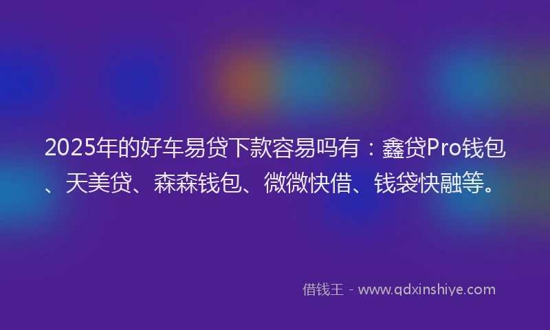 2025年的好车易贷下款容易吗有：鑫贷Pro钱包、天美贷、森森钱包、微微快借、钱袋快融等。