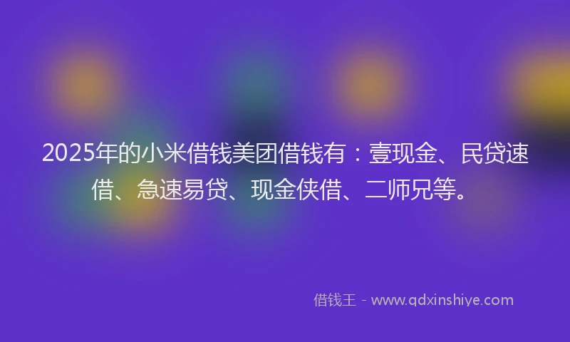 2025年的小米借钱美团借钱有：壹现金、民贷速借、急速易贷、现金侠借、二师兄等。