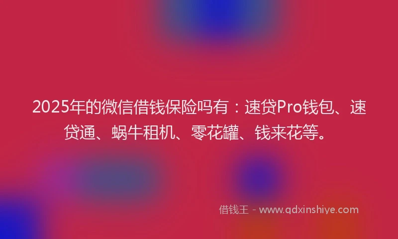 2025年的微信借钱保险吗有：速贷Pro钱包、速贷通、蜗牛租机、零花罐、钱来花等。