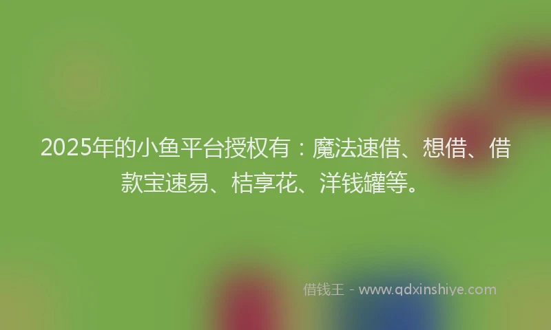 2025年的小鱼平台授权有：魔法速借、想借、借款宝速易、桔享花、洋钱罐等。