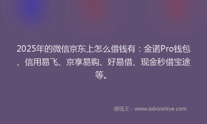 2025年的微信京东上怎么借钱有：金诺Pro钱包、信用易飞、京享易购、好易借、现金秒借宝途等。