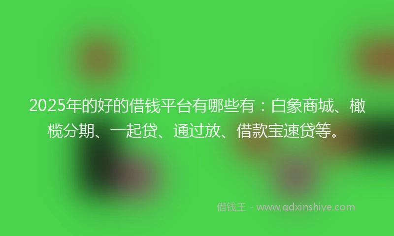 2025年的好的借钱平台有哪些有：白象商城、橄榄分期、一起贷、通过放、借款宝速贷等。