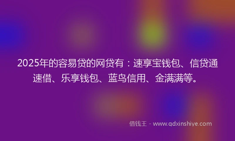 2025年的容易贷的网贷有：速享宝钱包、信贷通速借、乐享钱包、蓝鸟信用、金满满等。