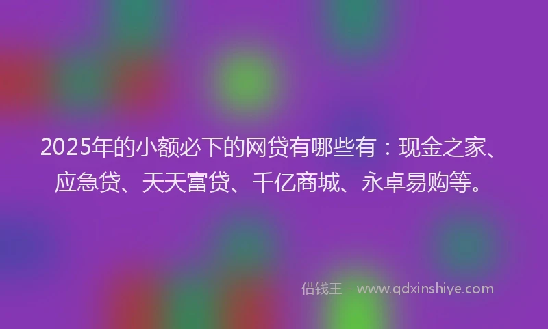 2025年的小额必下的网贷有哪些有：现金之家、应急贷、天天富贷、千亿商城、永卓易购等。