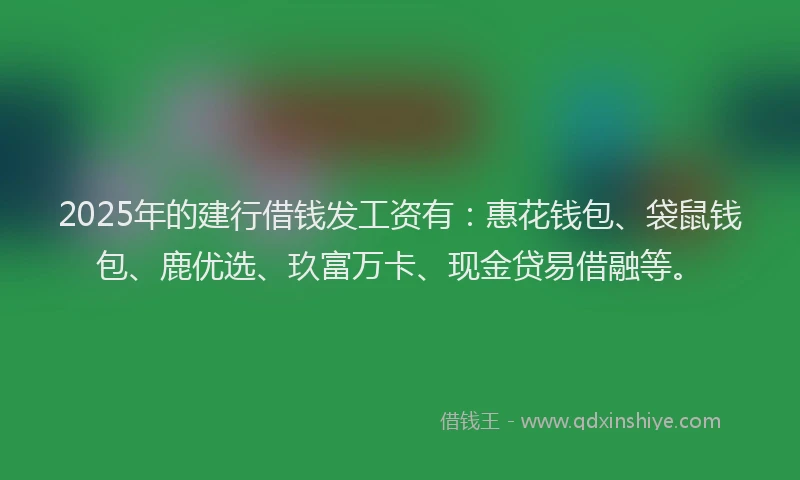 2025年的建行借钱发工资有：惠花钱包、袋鼠钱包、鹿优选、玖富万卡、现金贷易借融等。