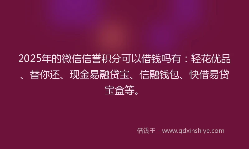 2025年的微信信誉积分可以借钱吗有：轻花优品、替你还、现金易融贷宝、信融钱包、快借易贷宝盒等。