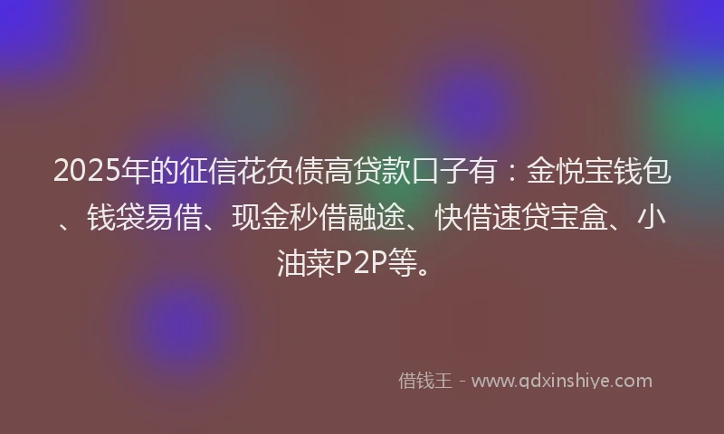 2025年的征信花负债高贷款口子有：金悦宝钱包、钱袋易借、现金秒借融途、快借速贷宝盒、小油菜P2P等。