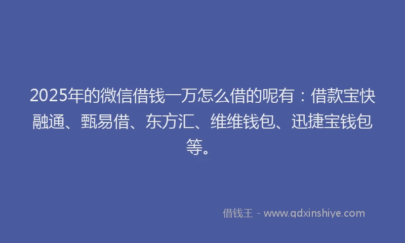 2025年的微信借钱一万怎么借的呢有：借款宝快融通、甄易借、东方汇、维维钱包、迅捷宝钱包等。