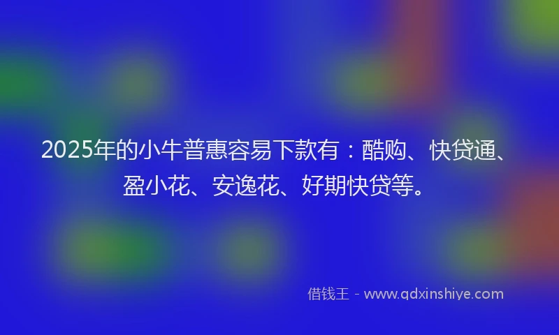 2025年的小牛普惠容易下款有：酷购、快贷通、盈小花、安逸花、好期快贷等。