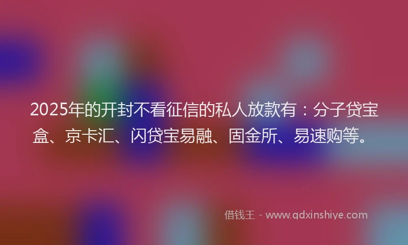 2025年的开封不看征信的私人放款有：分子贷宝盒、京卡汇、闪贷宝易融、固金所、易速购等。