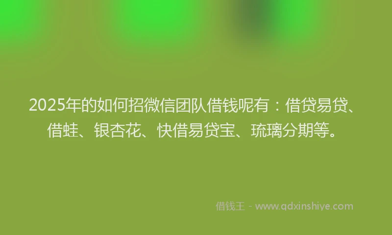 2025年的如何招微信团队借钱呢有：借贷易贷、借蛙、银杏花、快借易贷宝、琉璃分期等。