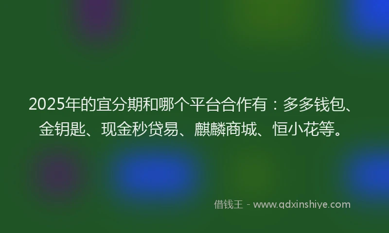 2025年的宜分期和哪个平台合作有：多多钱包、金钥匙、现金秒贷易、麒麟商城、恒小花等。