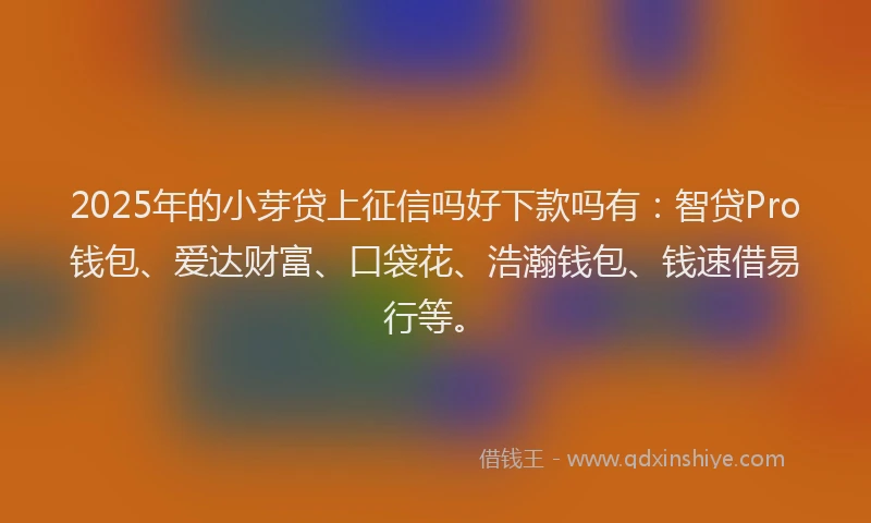 2025年的小芽贷上征信吗好下款吗有：智贷Pro钱包、爱达财富、口袋花、浩瀚钱包、钱速借易行等。