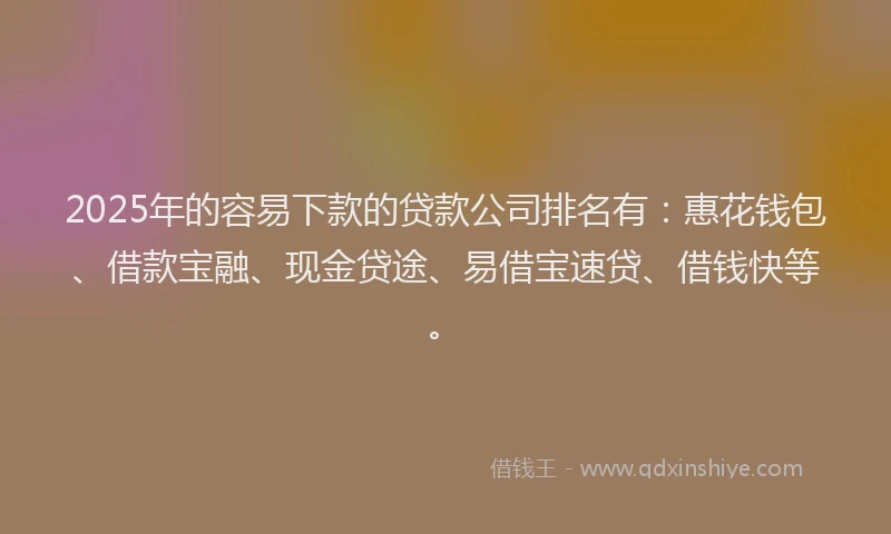 2025年的容易下款的贷款公司排名有：惠花钱包、借款宝融、现金贷途、易借宝速贷、借钱快等。