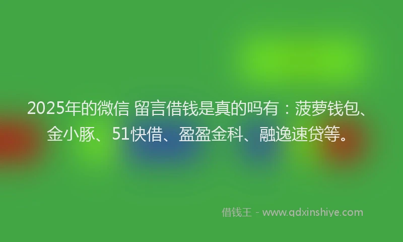 2025年的微信 留言借钱是真的吗有：菠萝钱包、金小豚、51快借、盈盈金科、融逸速贷等。