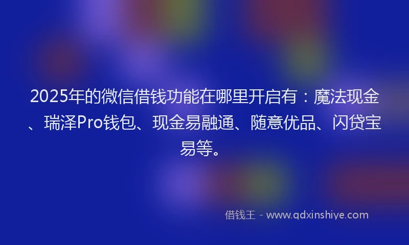 2025年的微信借钱功能在哪里开启有：魔法现金、瑞泽Pro钱包、现金易融通、随意优品、闪贷宝易等。