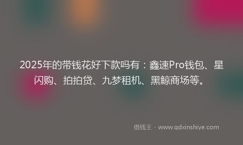 2025年的带钱花好下款吗有：鑫速Pro钱包、星闪购、拍拍贷、九梦租机、黑鲸商场等。