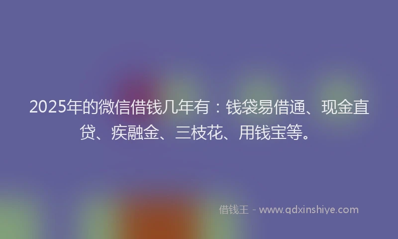 2025年的微信借钱几年有：钱袋易借通、现金直贷、疾融金、三枝花、用钱宝等。
