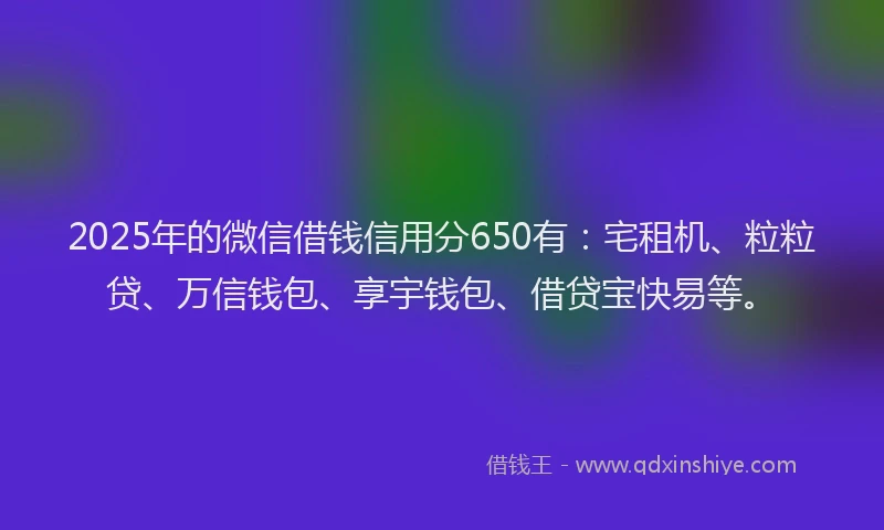 2025年的微信借钱信用分650有：宅租机、粒粒贷、万信钱包、享宇钱包、借贷宝快易等。
