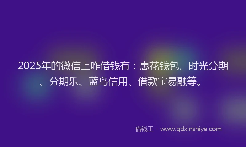 2025年的微信上咋借钱有：惠花钱包、时光分期、分期乐、蓝鸟信用、借款宝易融等。