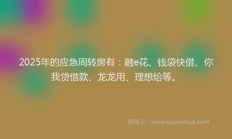 2025年的应急周转房有：融e花、钱袋快借、你我贷借款、龙龙用、理想给等。