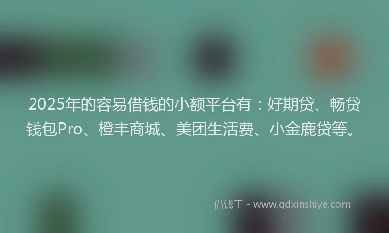 2025年的容易借钱的小额平台有：好期贷、畅贷钱包Pro、橙丰商城、美团生活费、小金鹿贷等。
