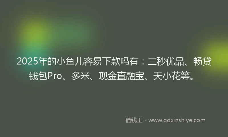 2025年的小鱼儿容易下款吗有：三秒优品、畅贷钱包Pro、多米、现金直融宝、天小花等。