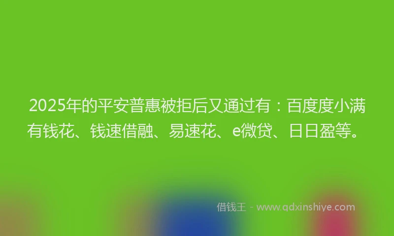 2025年的平安普惠被拒后又通过有：百度度小满有钱花、钱速借融、易速花、e微贷、日日盈等。