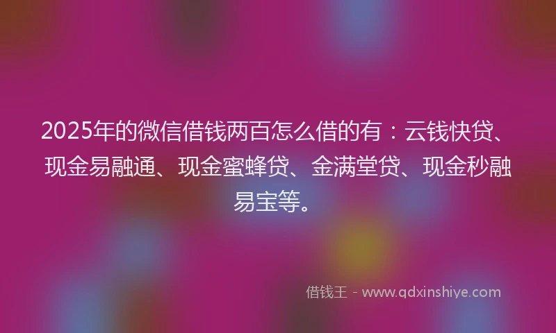 2025年的微信借钱两百怎么借的有：云钱快贷、现金易融通、现金蜜蜂贷、金满堂贷、现金秒融易宝等。