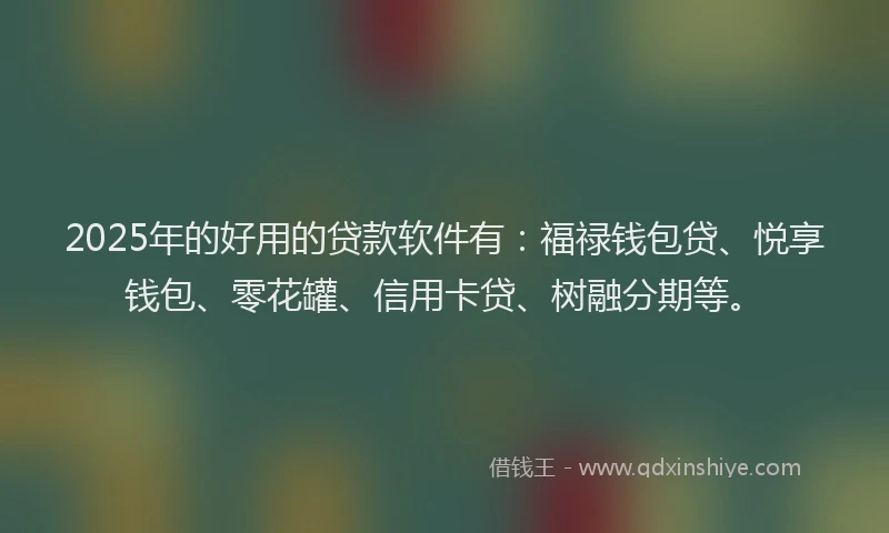 2025年的好用的贷款软件有：福禄钱包贷、悦享钱包、零花罐、信用卡贷、树融分期等。