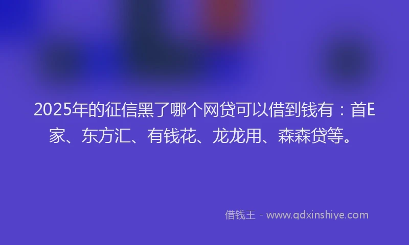 2025年的征信黑了哪个网贷可以借到钱有：首E家、东方汇、有钱花、龙龙用、森森贷等。