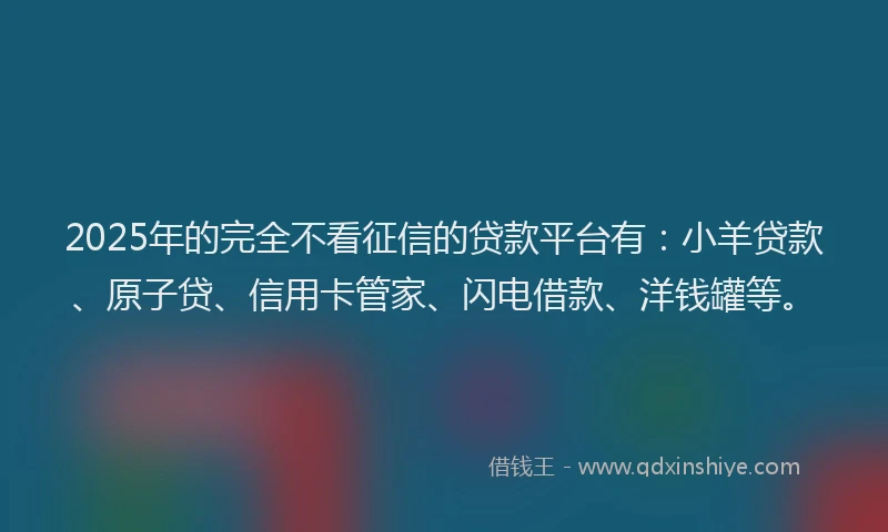 2025年的完全不看征信的贷款平台有：小羊贷款、原子贷、信用卡管家、闪电借款、洋钱罐等。
