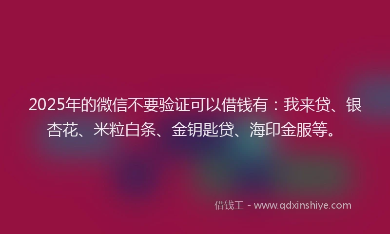 2025年的微信不要验证可以借钱有：我来贷、银杏花、米粒白条、金钥匙贷、海印金服等。