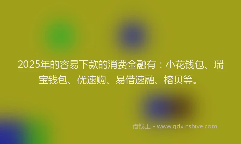 2025年的容易下款的消费金融有：小花钱包、瑞宝钱包、优速购、易借速融、榕贝等。