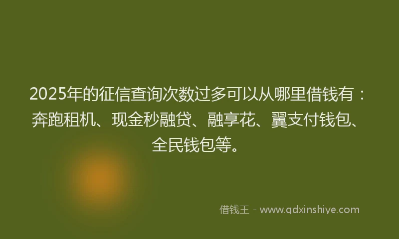 2025年的征信查询次数过多可以从哪里借钱有：奔跑租机、现金秒融贷、融享花、翼支付钱包、全民钱包等。
