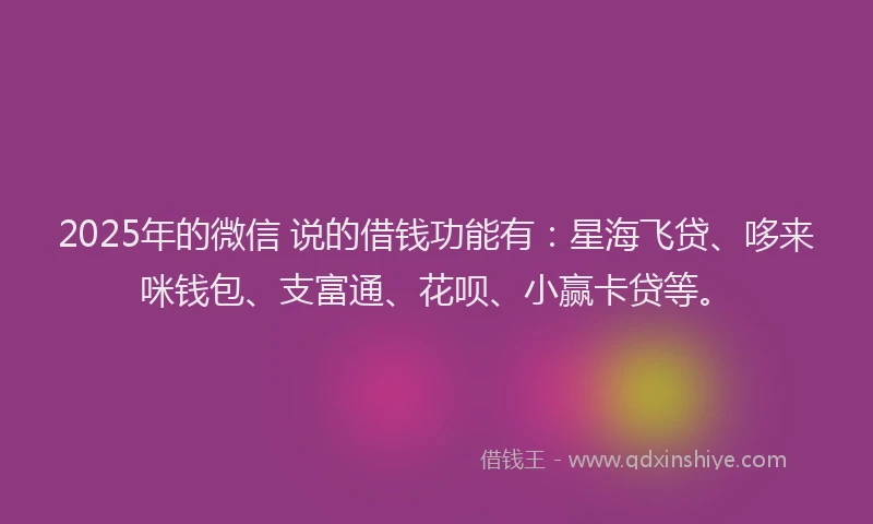 2025年的微信 说的借钱功能有：星海飞贷、哆来咪钱包、支富通、花呗、小赢卡贷等。
