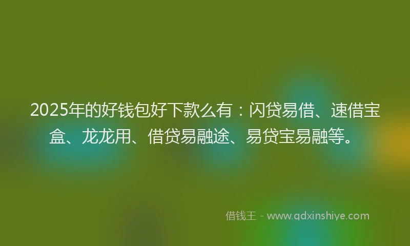 2025年的好钱包好下款么有：闪贷易借、速借宝盒、龙龙用、借贷易融途、易贷宝易融等。
