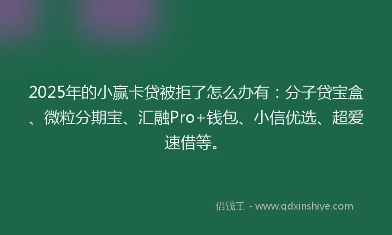 2025年的小赢卡贷被拒了怎么办有：分子贷宝盒、微粒分期宝、汇融Pro+钱包、小信优选、超爱速借等。
